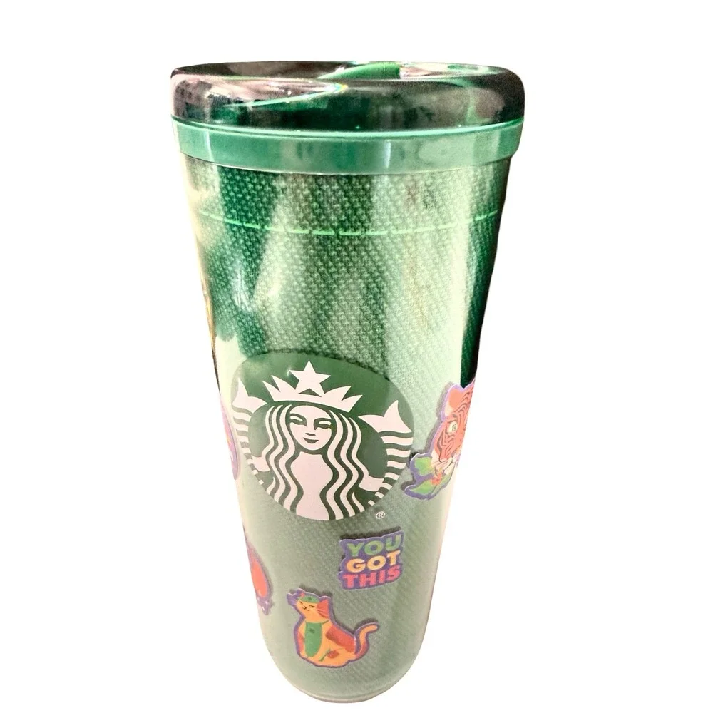 Starbucks Green Apron Reusable Cold Cup 24 oz You Got This Tiger Cat Tumbler